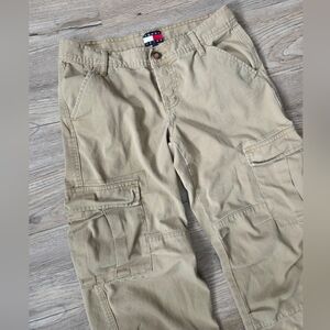 Tommy Jeans Khaki Cargo Capris Pants Utility Pockets Casual Streetwear Y2K 00s